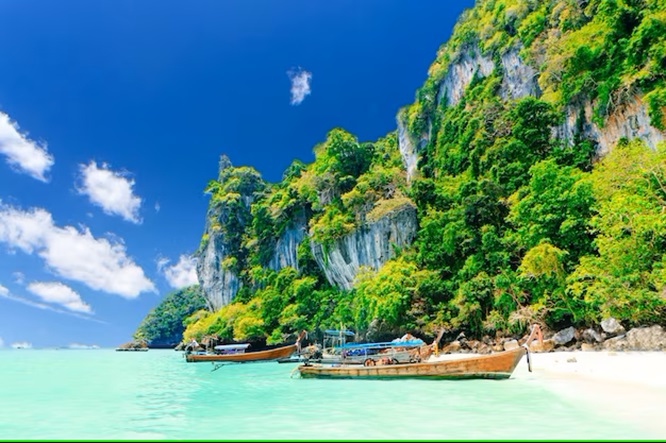 Monkey Beach in Phi Phi Phi, also known as Monkey Beach